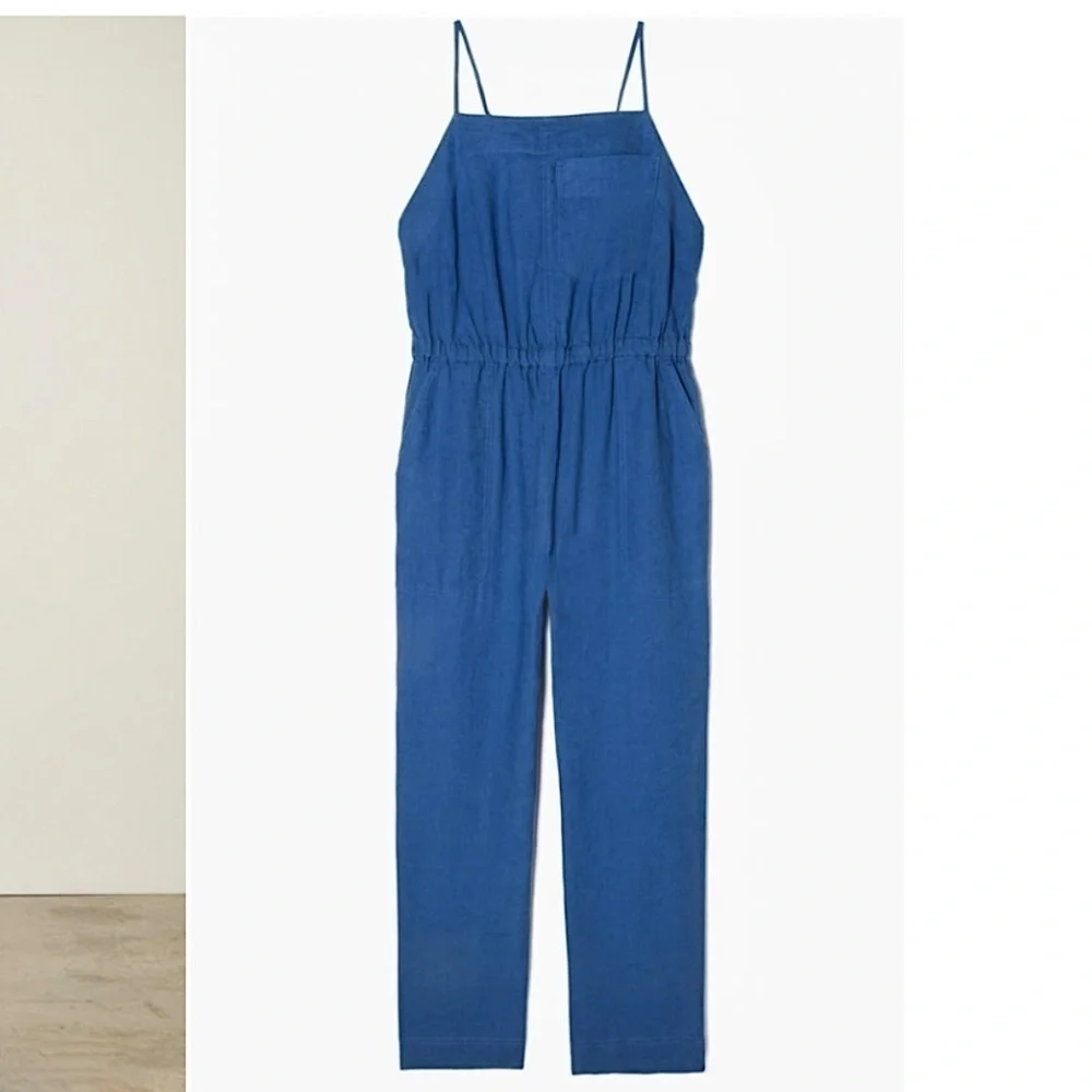EVERLANE The Linen Shoestring Jumpsuit Lapis Blue